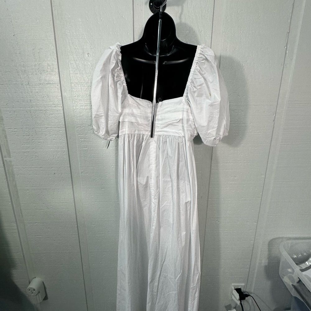 Know One Cares White Empire Cut Poplin Puff Sleeve Midi Dress Size Large NWT - Picture 8 of 14